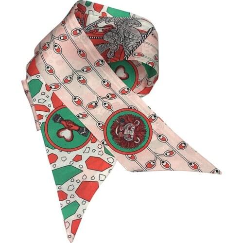 Hot New Pattern Design Print Narrow Scarf Natural Silk Choker Lady Headband Bag Hairband Ribbon Scarves Drop Shipping KZSBD13