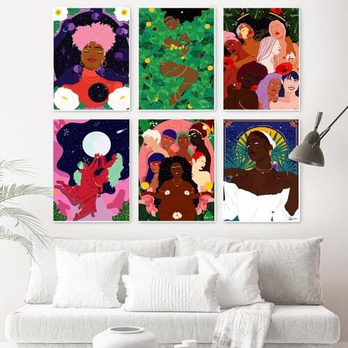Modern Fashion Canvas Painting Sexy Girl Poster and Print Wall Art Pictures For Living Room Home Decor Black Skin Woman No Frame