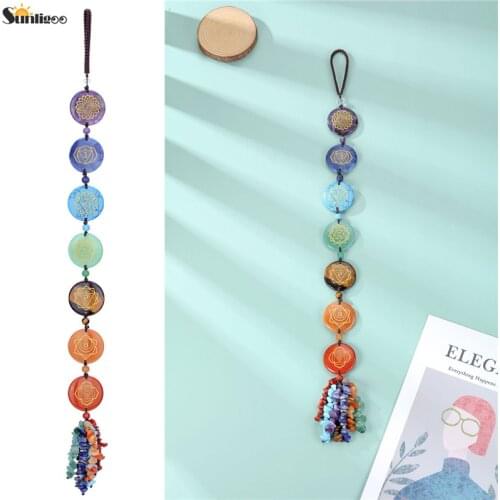 Sunligoo Healing 7 Chakra Symbols With Chip Stones Tassel Spiritual Meditation Home Car Window Feng Shui Wall Hanging Ornament