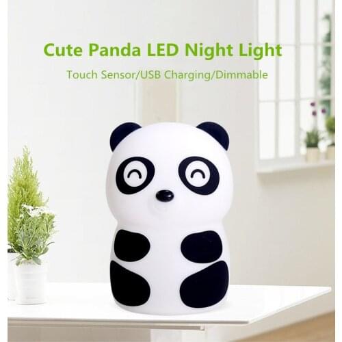 Panda LED Night Light Touch Sensor 2 Colors Dimmable USB Rechargeable Cartoon Silicone Bedside Lamp for Children Kids Baby Gift