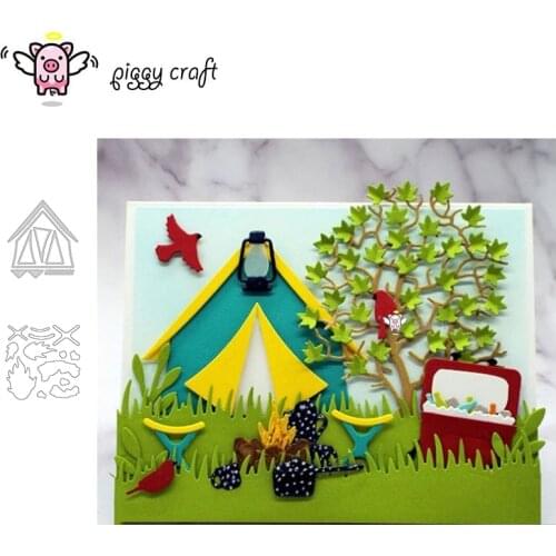 Piggy Craft metal cutting dies cut die mold Camping tent wood fire Scrapbook paper craft knife mould blade punch stencils dies