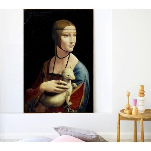 The Lady with An Ermine Canvas Paintings on The Wall By Leonardo Da Vinci Famous Wall Art Picture Posters and Prints Wall Decor