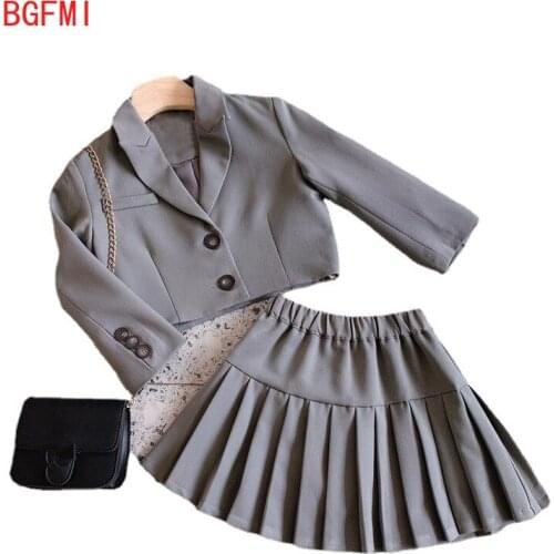 2021 Spring Baby Girl Formal Clothes Set Suit Jacket+Skirt 2PCS Toddler Kids Clothes Girls Suit Blazer Jacket Thick Baby Clothes