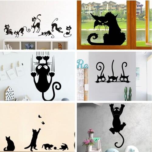 Crazy Cat Catching Mouse Vinyl Wall Sticker For Living Room Decor Wall Stickers Amimals Kids Room Wallpaper Stickers