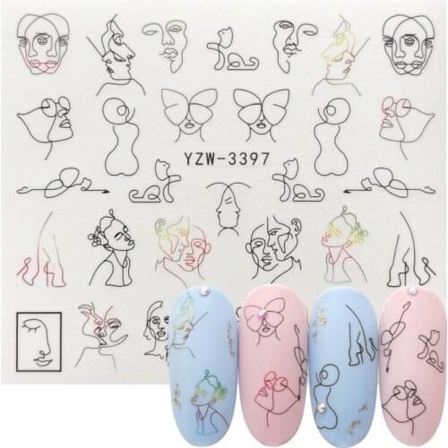 Nail Water Sticker DIY Black Abstract Image Nail Art Paper Decoration Manicure Tattoos Creative Designs Watermark Decals Tool