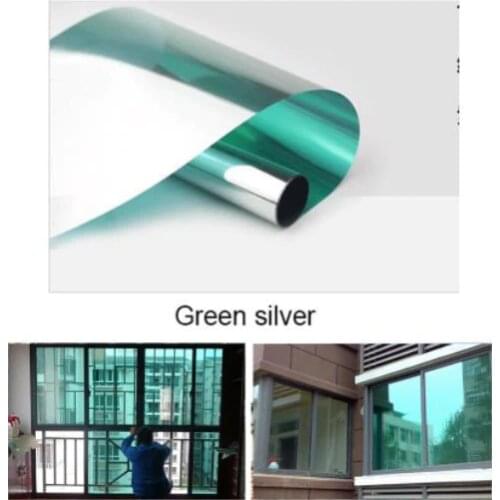 Green Silver Waterproof Window Film One Way Mirror Silver Insulation Stickers UV Rejection Privacy Window Tint Films
