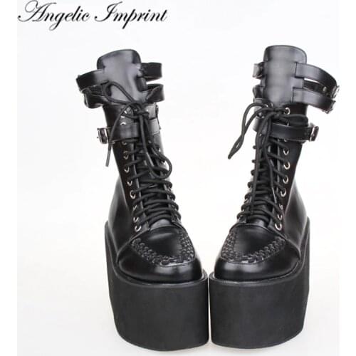Japan Harajuku PU Leather Thick Platform Lace-up Punk Boots