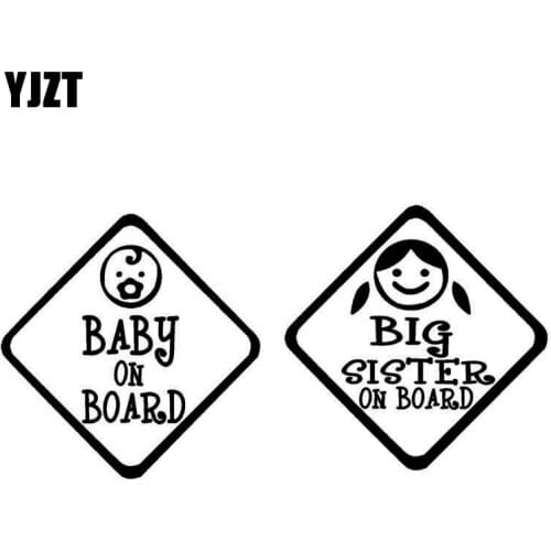 YJZT 15.2cm*15.2cm 2x Baby & Big Sister On Board Creative Waterproof Vinyl Car Sticker Decal Black / Silve C10-00041