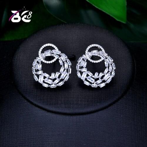 Be 8 2018 Luxury New Fashion Round Shape Statement Earrings, Fashion Cubic Zirconia Stud Earrings for Women Wedding Jewelry E741