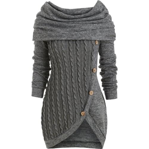 Wipalo Plus Size Knitted Sweater Women Autumn Winter Korean Cowl Neck Mock Button Long Sleeve Pullover Female Jumper Knitwear