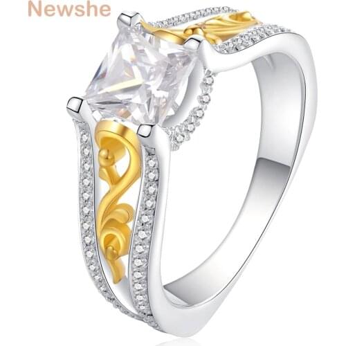 Newshe 925 Sterling Silver Wedding Engagement Ring For Women Gold Color Design 0.8 Ct Princess Cut AAAAA CZ JR4688