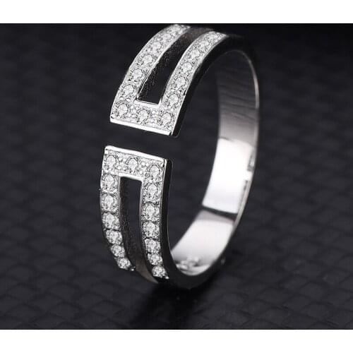 Simple Zirconia Ring Europe And The United States Personality Fashion Cold Wind S925 Sterling Silver Open Adjustable Finger Ring
