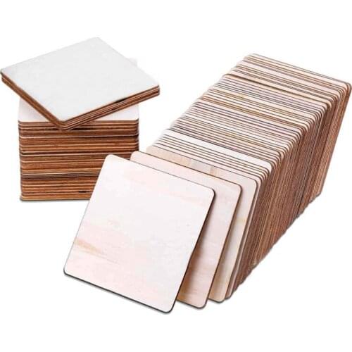 1Pcs 10x10cm Unfinished Wood Pieces Square Blank Wood Solid Color Natural Slices for DIY Crafts Painting Staining Coasters Tool
