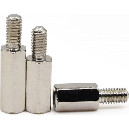 20Pcs/lot M3*L+6 nickel plated brass hex standoff M3*6/8/10/12/15/18/20/25/30+6 male to female nickel brass spacer