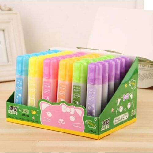 36 pcs/lot Cartoon 6 colors Highlighter Colorful watercolor marker pen Kawaii Stationery office school writing supplies