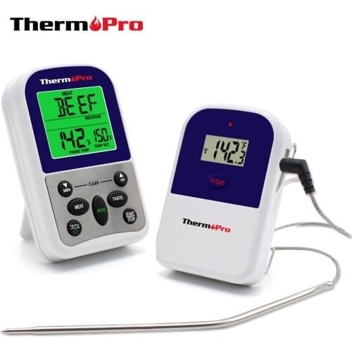 ThermoPro TP-11 Remote Wireless BBQ Thermometer Home Use Stainless Steel Probe Large Screen with Timer