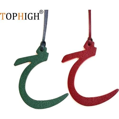 New Customer Design Genuine Natural Leather Character Alphabet Arabic Letter Keychain Backpack Pendant Ladies Women Bag Charm