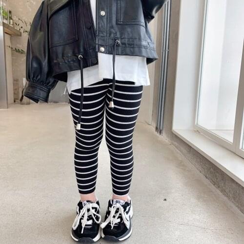 Childrens elastic slim striped Leggings 2021 fall new girls' versatile tight outer pants girls leggings clothes