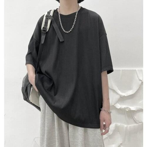 Design sense niche stripe short sleeve t-shirt mens and womens summer loose hanging sense casual round neck trend cool