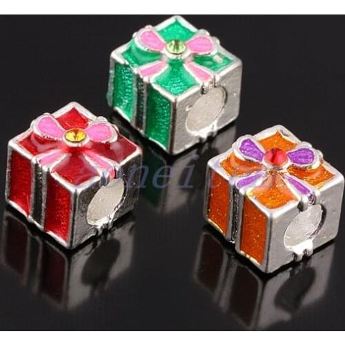 Enamel Big Hole Beads Flower Dripping Oil Square Spacer Loose Beads For Jewelry Making Necklace Bracelet Accessories
