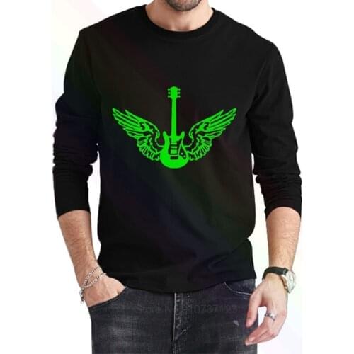 Guitar Wings Logo Classic Black T-Shirt 2021 Newest Summer Mens Long Sleeve Popular Tees Shirt Tops Novel Unisex