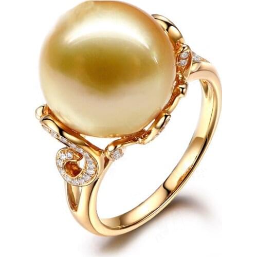 Classic Shining Stars Glamour Yellow Pearl Zircon Woman Engagement Wedding Ring Gift for a lover Openwork creative design