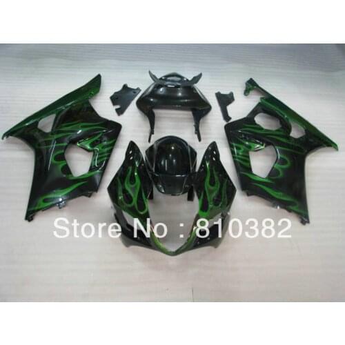 Injection mold Fairing kit for GSXR1000 03 04 GSXR 1000 GSX-R1000 K3 2003 2004 green flames black Fairings set SD10