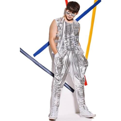 New Fashion 3pcs Sets Men Dance Costume Gold/Silver Suit 2020 DS Party Rave Wear Nightclub Outfits Singers Stage outfits Clothes