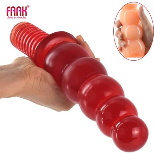 Red Transparent Dildo Handle Long Anal Beads Ass Stuffed Big Dick Vagina Massage Female Orgasm Men Masturbation Lesbian Flirting