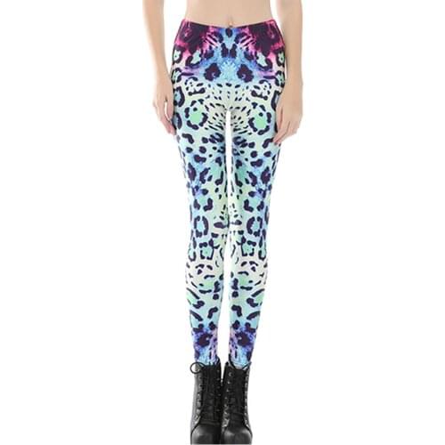 DOUBCHOW Womens Colorful Leopard 3D Printed Leggings Pants Stretchy Maiden Spandex Shiny Leggings Skinny Footless Size M 3XL
