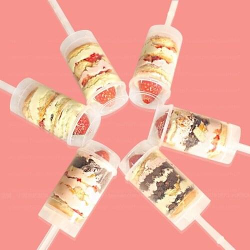 Round transparent gathered cake pop shooter plastic container with cover, base and stick,12 pack