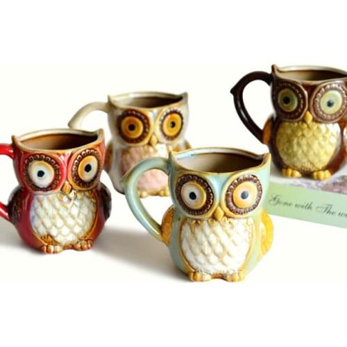 3D Animal Cute Owl Mugs 300ml Cartoon Coffee Mug Ceramic Milk Tea Cups Breakfast Morning Coffee Mug for Gift