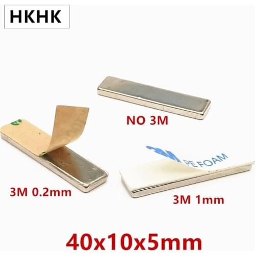 1 5 10 50pcs/lot magnet 40x10x5 mm Strong Square NdFeB Rare Earth Magnet 40*10*5 Neodymium Block Magnets with 3M Adhesive 40mm