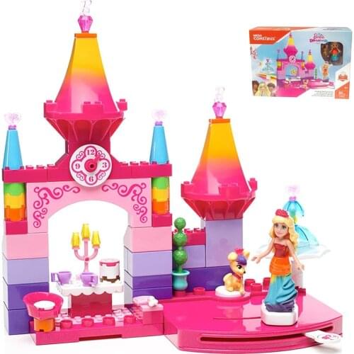 Mega Bloks Barbie Rainbow Princess Castle FFW89 Educational Toys Girls Building Blocks Toy for Children Birthday Gifts