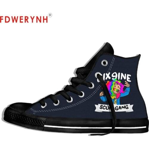 Mens Canvas Casual Shoes 6ix9ine Rapper Customize Pattern Color Lace-up Leisure Flats Platform Shoe