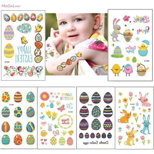 2sheets Happy Easter Decor Easter Eggs Rabbit Bunny Birthday Party Gifts Boy Girl Baby Shower Temporary Easter Tattoo Stickers