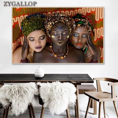 Traditional African Woman Canvas Painting Black Women Pictures Print Poster National Style Wall Painting For Home Decor Cuadros