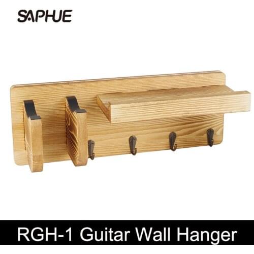 Guitar Wall Hanger Guitar Holder Wall Mount Bracket Hanger Guitar Wood Hanging with Pick Holder with 4 Hooks Free trepanning