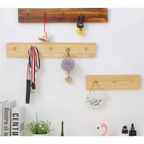 Solid Wood Hook Wall Shelf Key Holder Hanger Coat Hooks Organizers Storage Rack Room Decoration Accessories Organization
