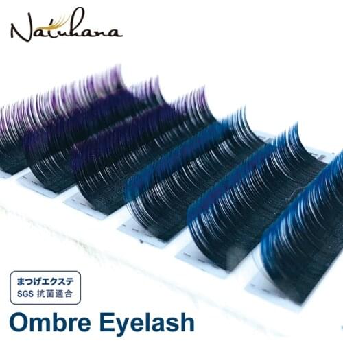 NATUHANA Free shipping 6Rows Ombre Blue Purple Color Eyelash Extension Individual Faux Mink False Eye Lashes Professional Salon