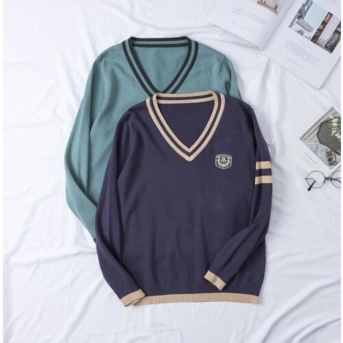 2019 Japanese JK School Uniform cotton Thicken V collar Knit Sweater 2019 British style embroidery pattern JK Uniform Sweaters