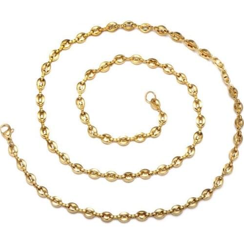 Wholesale Jewelry -- Gold Color 60cm 316L Titanium steel Hiphop Coffee Bean Necklaces for Men Fashion Jewlery No Fade