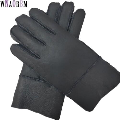 New Men Winter Gloves Warm Genuine Sheep Fur Gloves for Men Thermal Goat Fur Cashmere Real Leather Leather Snow Gloves Manual