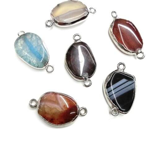Natural Stone Agates Pendant irregular Shape Double Hole Connector for Jewelry Making DIY Elegant Necklace Bracelet Accessories