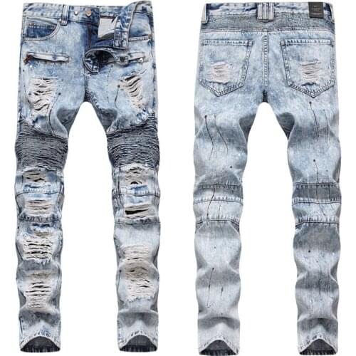 Casual Stretch Denim Trousers Spring Streetwear Pencil Pants Ripped Skinny Jeans Men