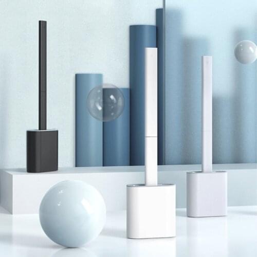 Toilet Brush Removable With Base Silicone Toilet Cleaning Soft Brushes Punch-free Wall Hang Quick Drying Holder Set for Bathroom