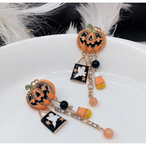 Nightmare Pumpkin Alloy Earrings Halloween Fun Creative Funny Tassel Ghost Earrings Holiday Decorations Gifts from Friends