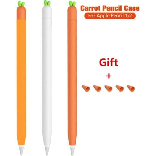 Cute Carrot Protective Pouch Cap Holder Silicone Nib Shell Cover Protective Case With 5Pcs Nib Caps For Apple Pencil 1/2