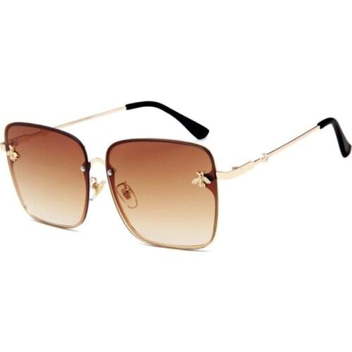 Oversized Rimless Square Bee Sunglasses Women Men Small Eyeglasses Gradient Sun Glasses Female