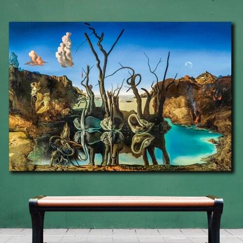 Modern Canvas Painting Wall Art Salvador Dali Oil Painting Swans Reflecting Elephants Wall Pictures For Living Room Home Decor